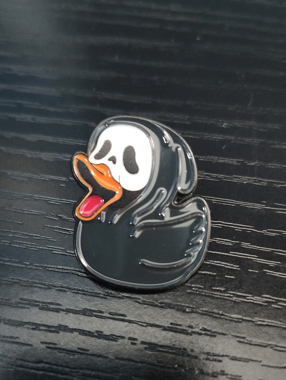 Black Ghostface Spooky Duck Enamel Pin
